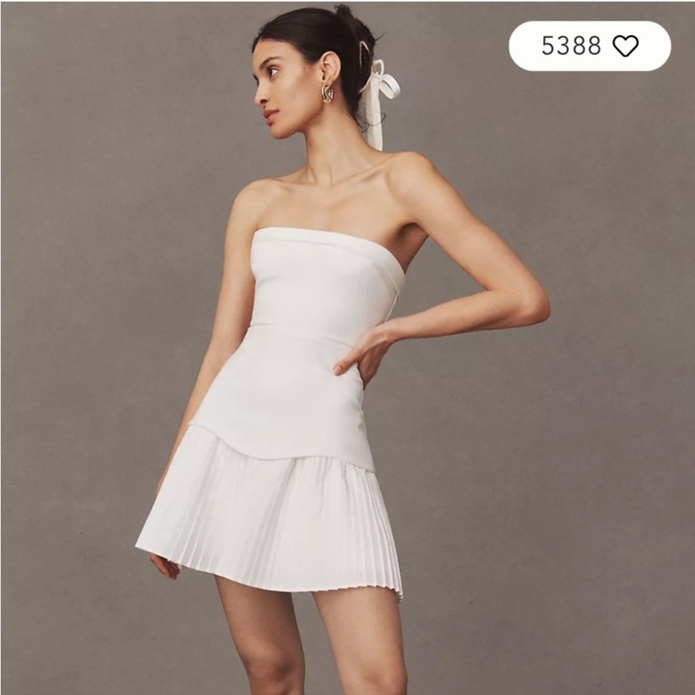 BHLDN Strapless White Pleated Dress